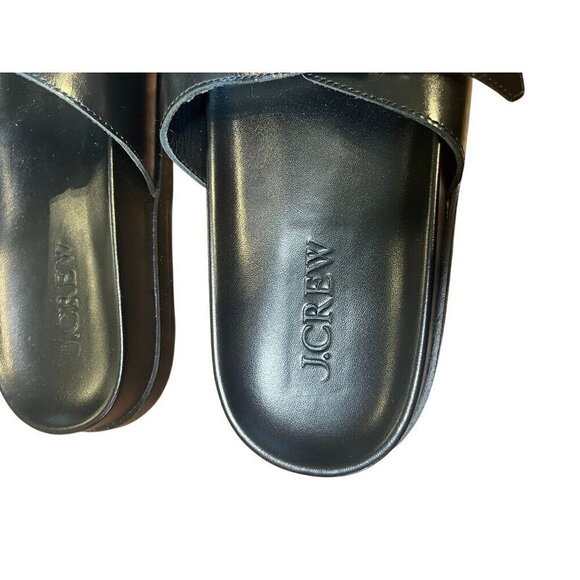 J Crew Leather Sandal 10 Black Metal Buckle Slip On Preppy Neutral Colbie Resort - Picture 4 of 10